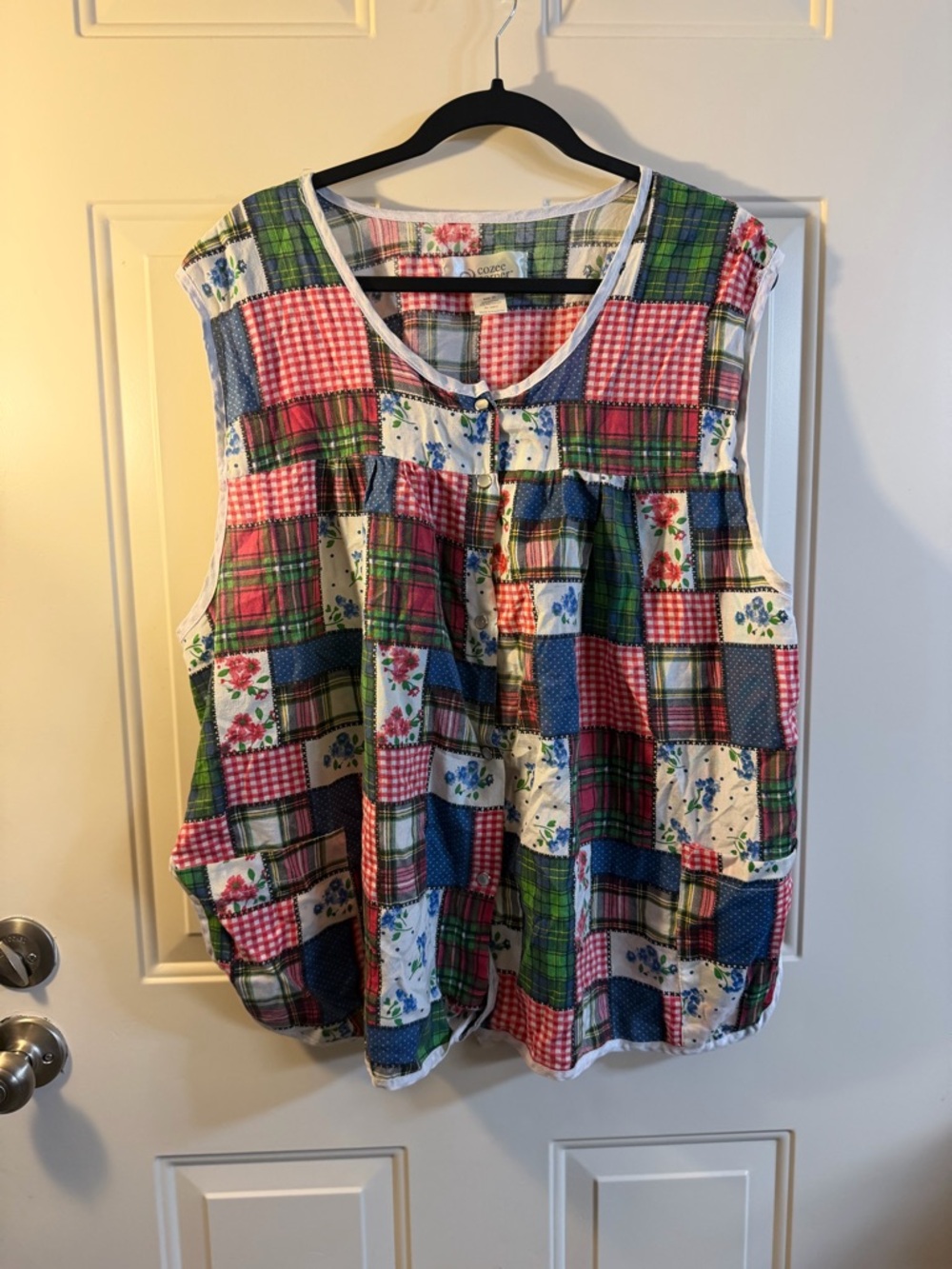 Cozee Corner Patchwork Tank 3X Cottagecore Plaid Floral Top
